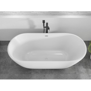 Bad Land Freistehende Badewanne ASGER 170x75 + Bambus Badewannenablage + Ablauf