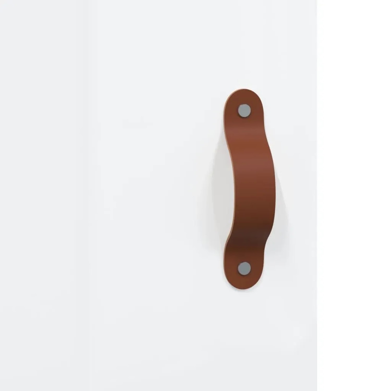 Brauner Kunstledergriff am vidaXL Wandschrank in Hochglanz-Weiß. Detailansicht des eleganten Türgriffs.