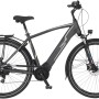 Graues Fischer E-Bike Viator 5.0i mit Diamantrahmen und Gepäckträger.