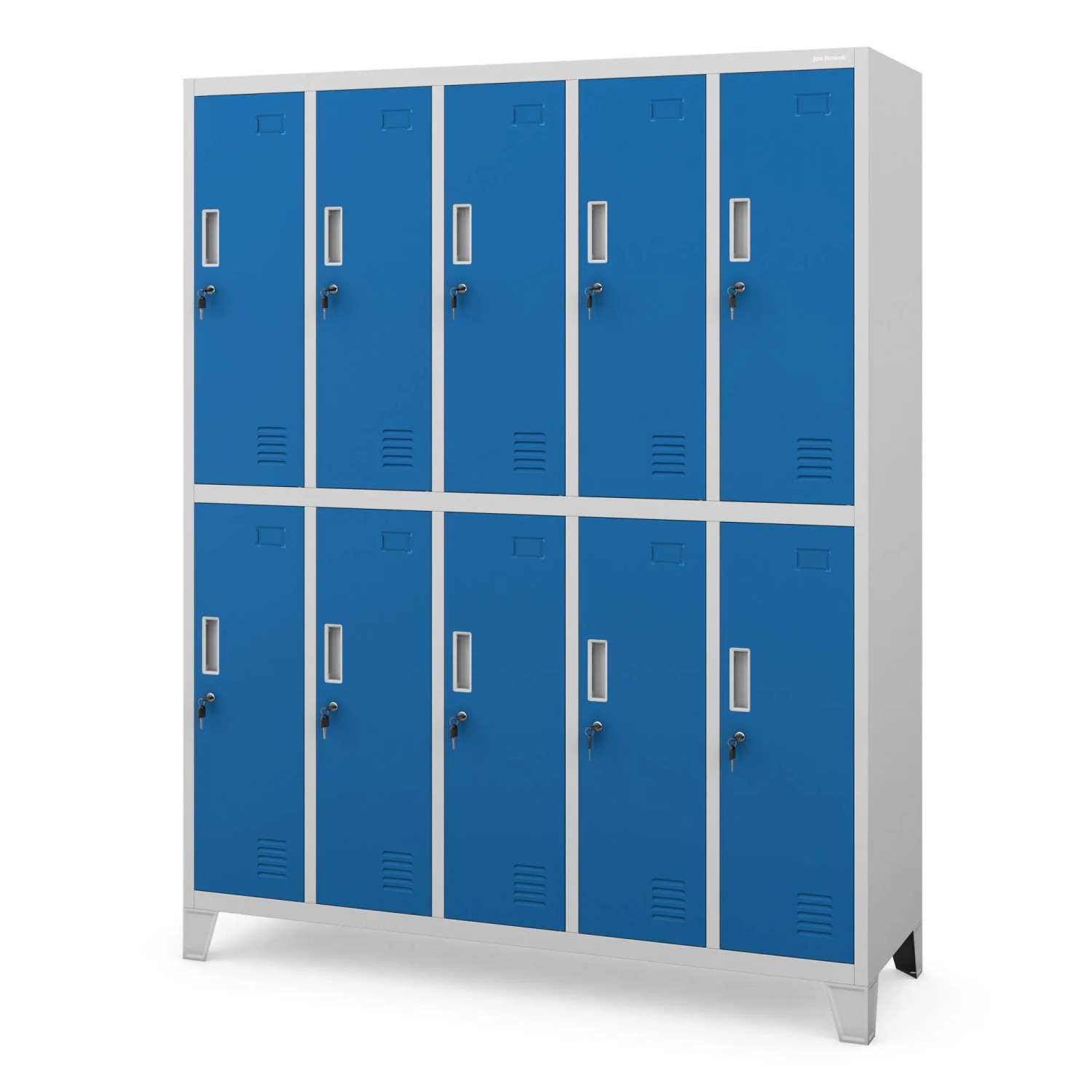 Jan Nowak Metallspind Umkleideschrank 10 Fächer 136x172x45 Cm Mit Belüftung Und Zylinderschlössern Grau Blau