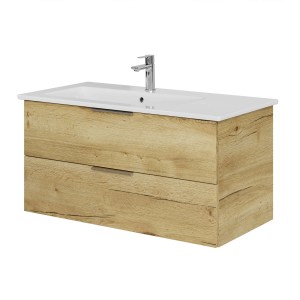 Steinkamp Einzelwaschtisch mit Unterschrank in Halifax Eiche und Villeroy & Boch Waschtisch.