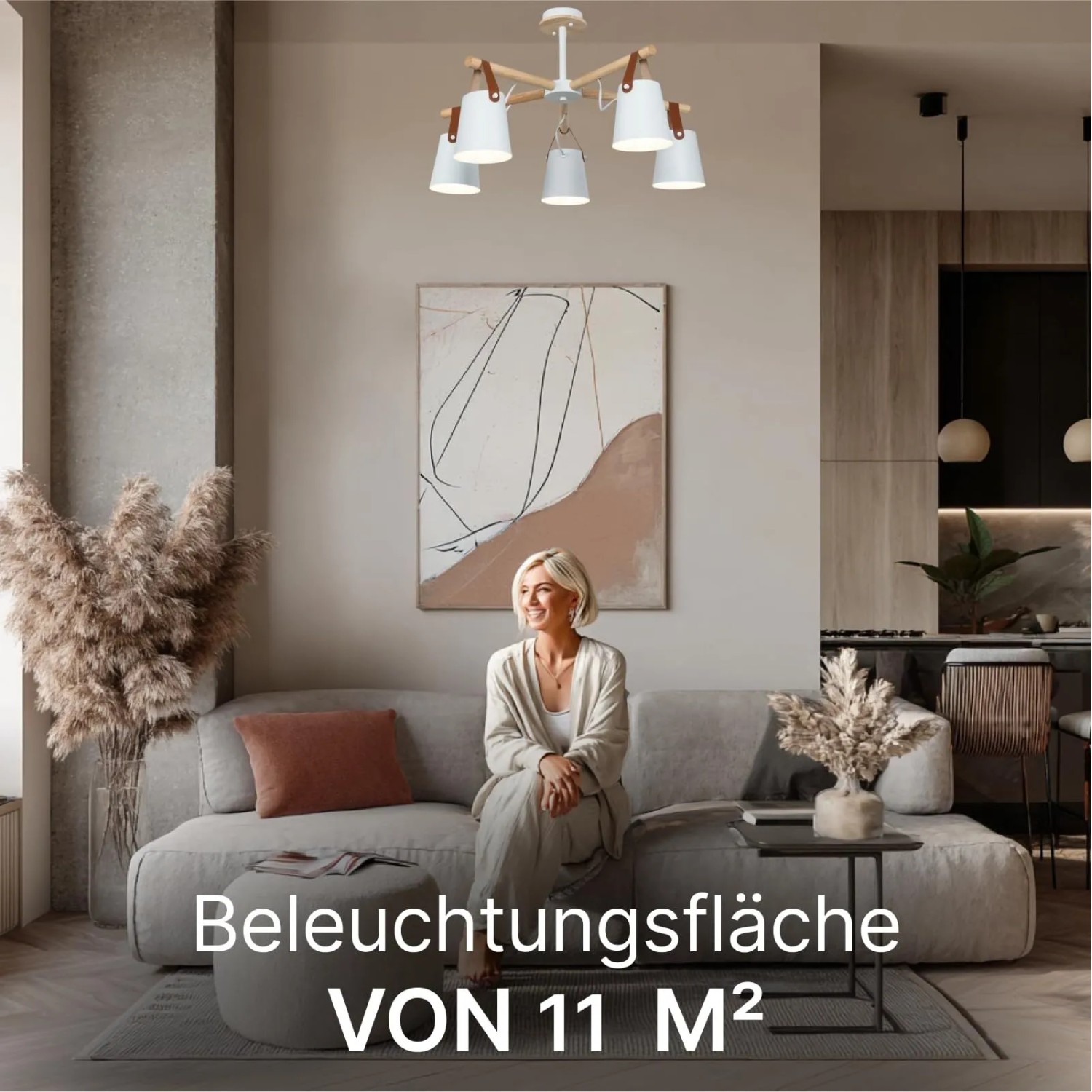 Moderne ARTE LAMP LED Deckenlampe im Wohnzimmer. Design-Kronleuchter mit Metall und Holz.