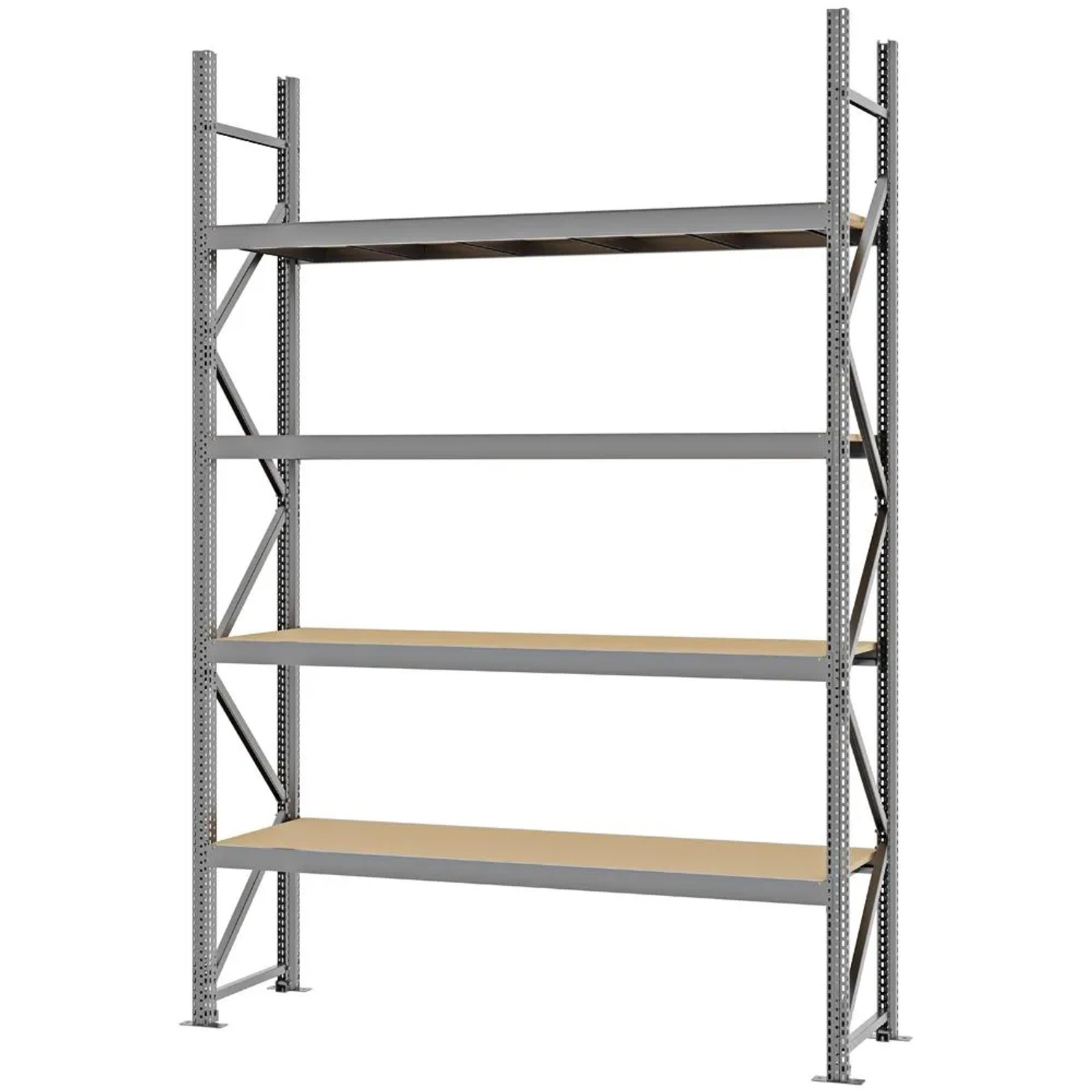 PROREGAL Weitspannregal Schraub-Stecksystem MAGNUS PRO Made In Germany Grundregal 300x200x50cm 4 Ebenen Spanplattenböden Fachlast 600kg Verzinkt