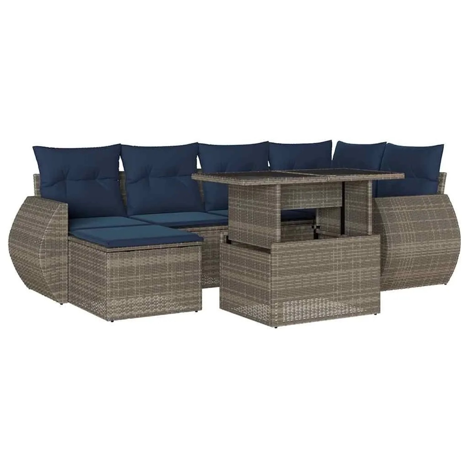 vidaXL 7-Tlg Gartensofa-Set mit Kissen Grau Polyrattan 3268681 günstig online kaufen
