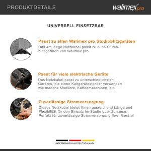 Walimex Netzkabel 4M Kaltgerätestecker Kaltgerätekabel Stromkabel Kaltstromkabel