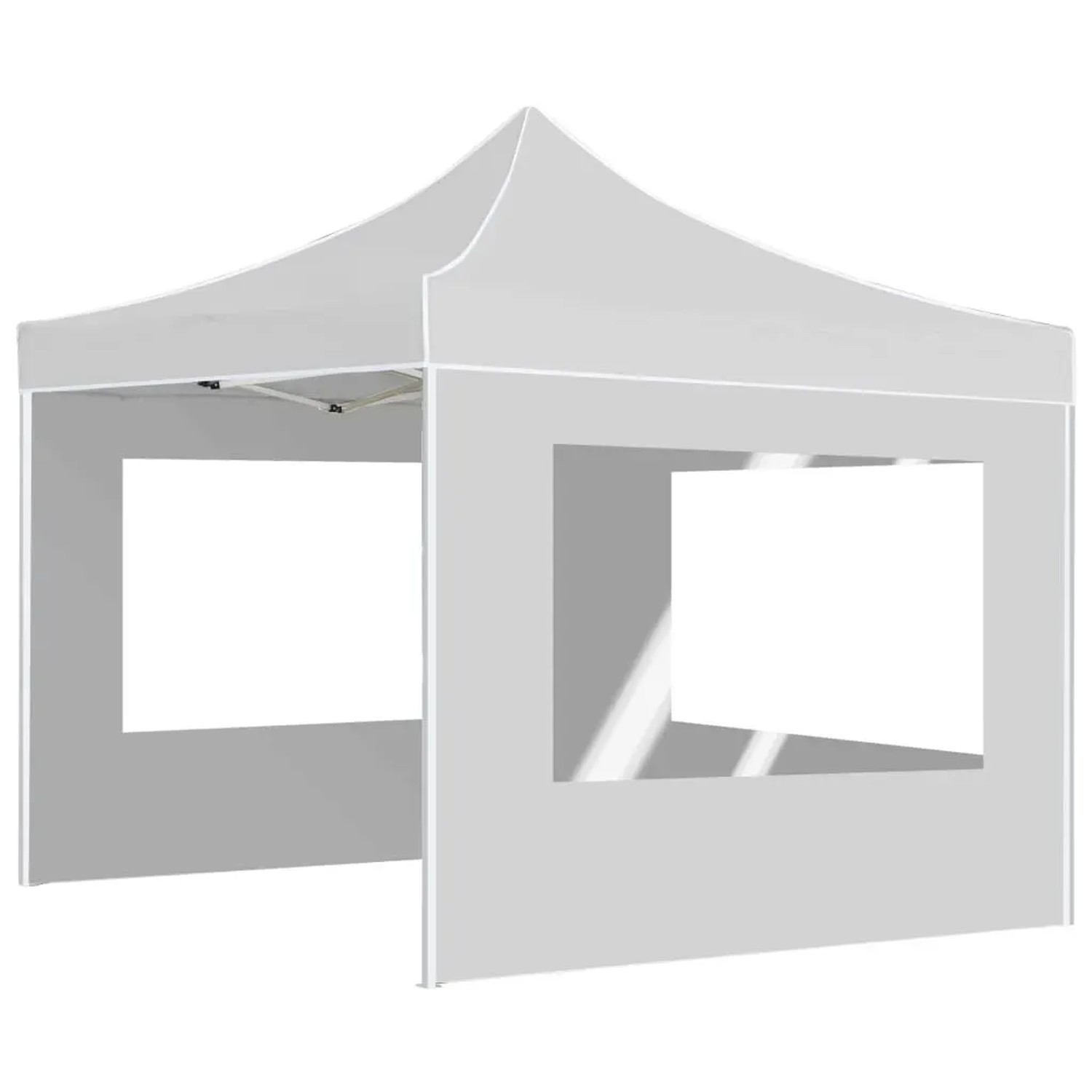 Weißes, faltbares 2x2 m Partyzelt mit Wänden und Fenstern für den Garten oder die Terrasse.