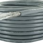 Graues Schwaiger CAT 6a Netzwerkkabel S/FTP, 25 m Rolle, angeschnitten mit sichtbaren Adern.