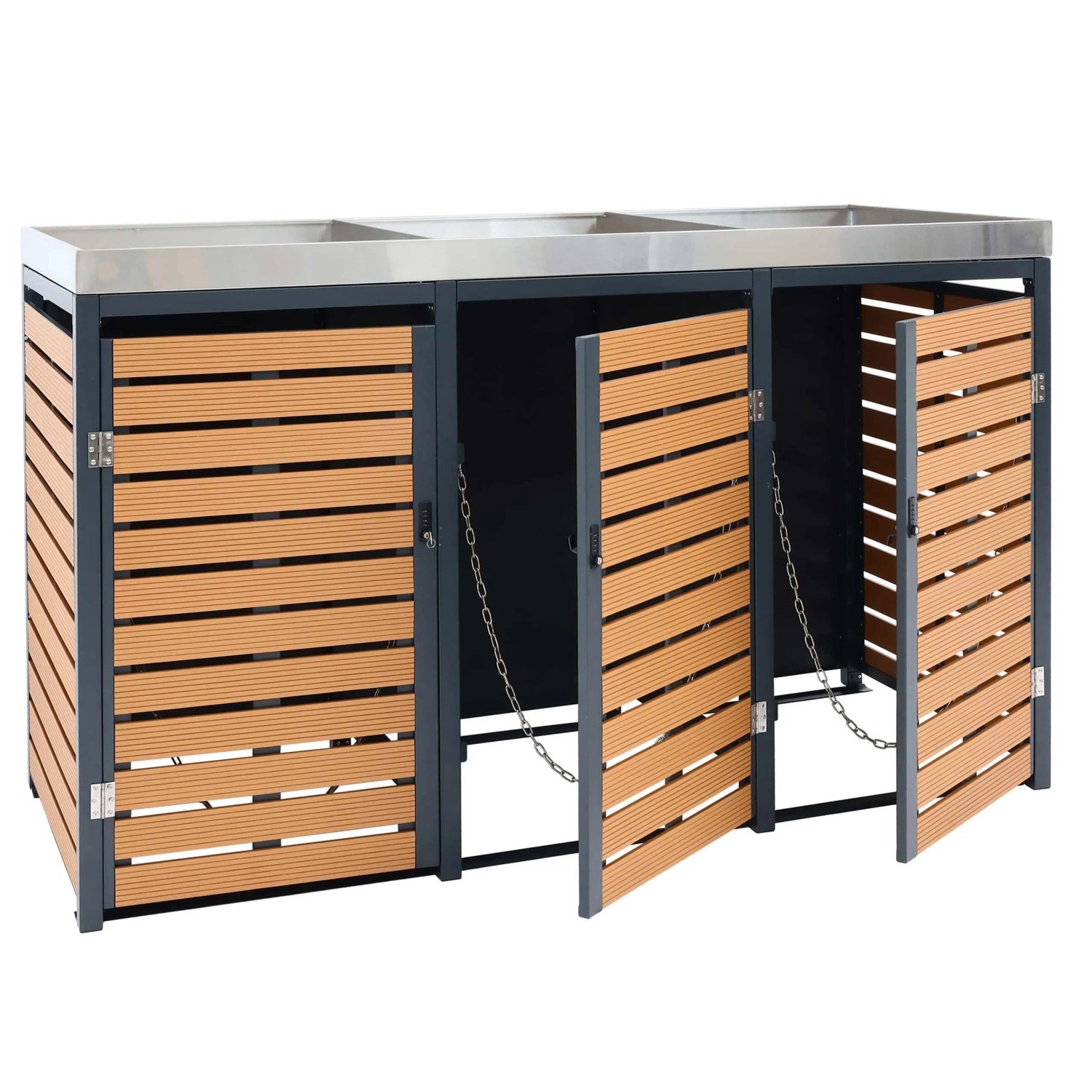 MCW 3er Mülltonnenverkleidung K14 Teak-Optik 124x200x84cm