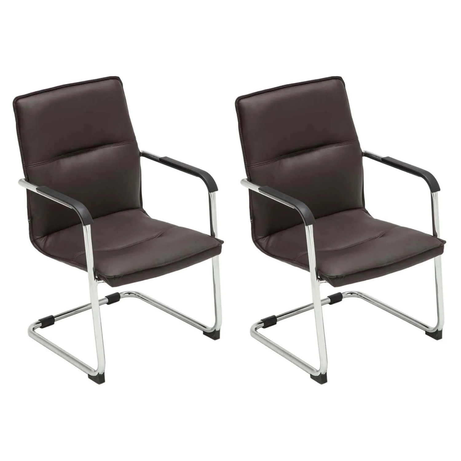 DELUKE 2er Set Besucherstuhl SEATTLE 92x56x60cm Braun Kunstleder Metall In Chromoptik Gestell Konferenzstuhl Wartezimmerstuhl
