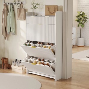 PXloue Schuhschrank Verstellbar mit 3 Klappen&Schubladen-Schuhkommode für Eingang Flur Weiß