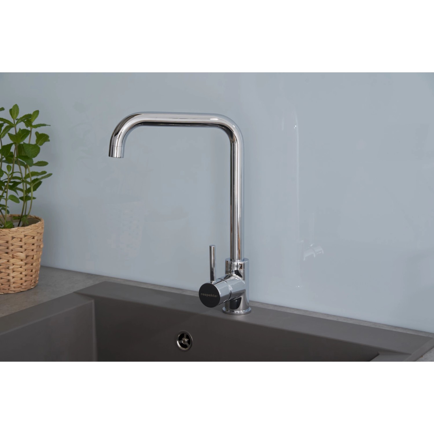 Respekta Einbauspüle Mineralite Ohio, 66x50 cm, Betongrau. Granitspüle mit modernem Design.