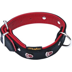 Schwarzes/rotes Heim Hundehalsband mit Pfoten, 22 mm breit und 40 cm lang.