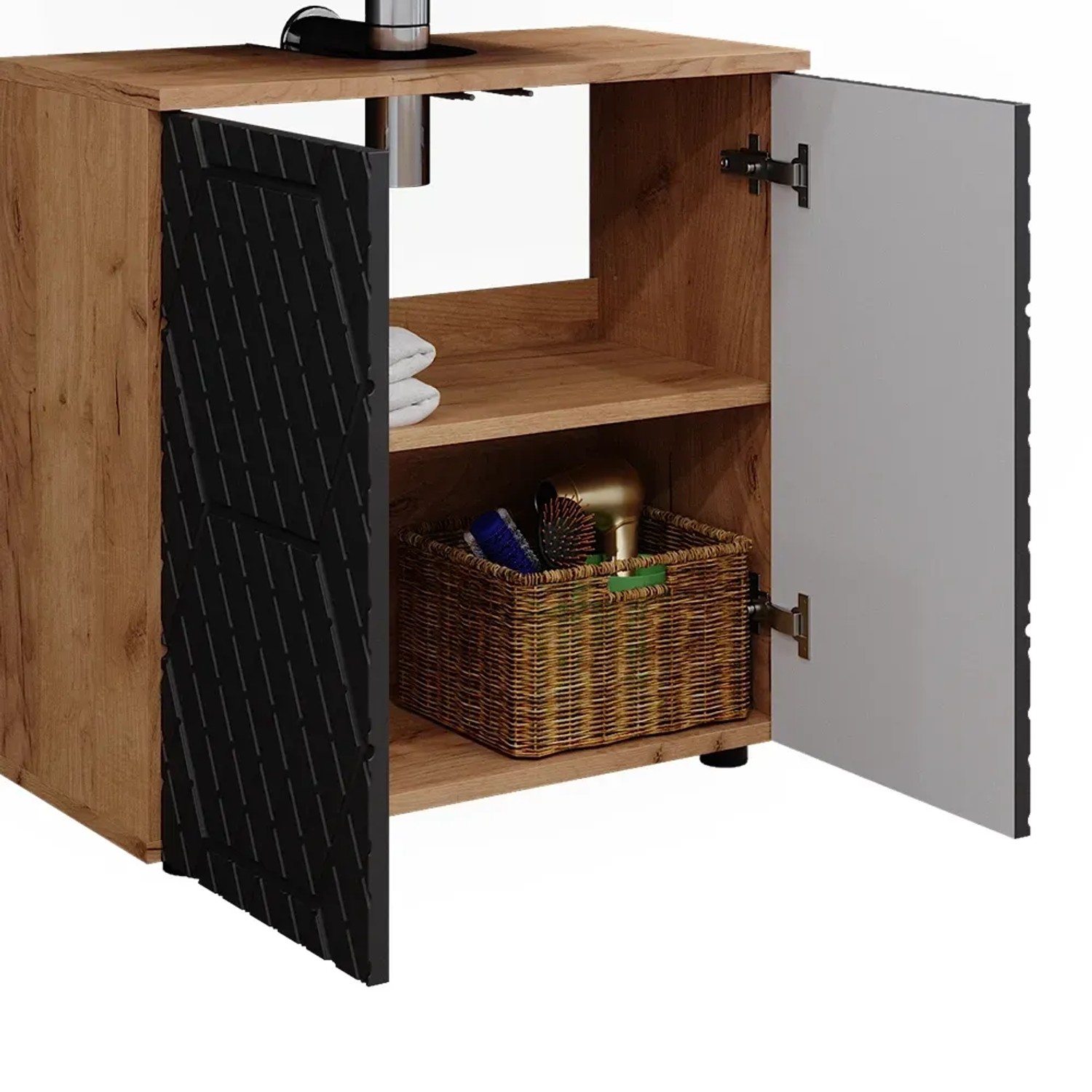 Vicco Badmöbel-Set Irma, Eiche/Anthrazit, 2-teilig mit Unterschrank (60 cm) und Spiegelschrank.