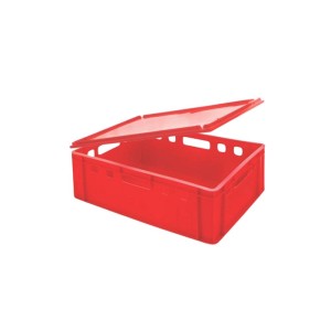 Rote PROREGAL Eurobox E2 mit Deckel, 41 Liter, für Fleisch und Lebensmittel.