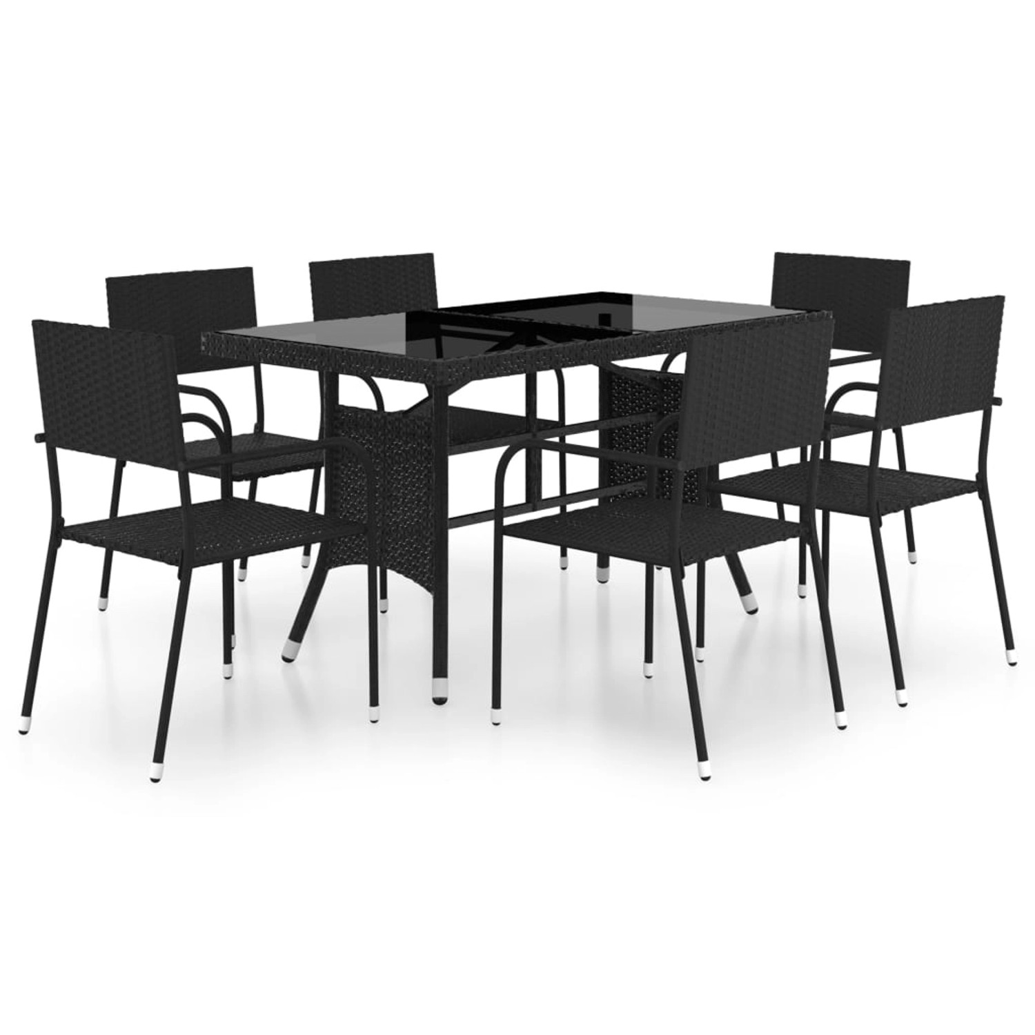 vidaXL 7-tlg Garten-Essgruppe Poly Rattan Schwarz Modell 9 günstig online kaufen