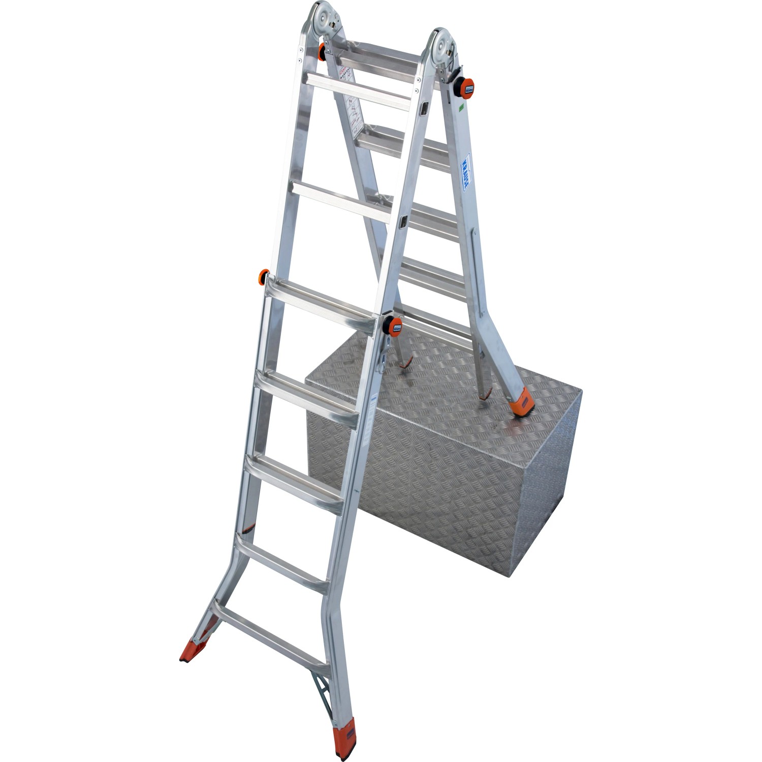 Krause TeleMatic Gelenk-Teleskopleiter, 4x5 Sprossen, als Anlegeleiter oder Stehleiter nutzbar.