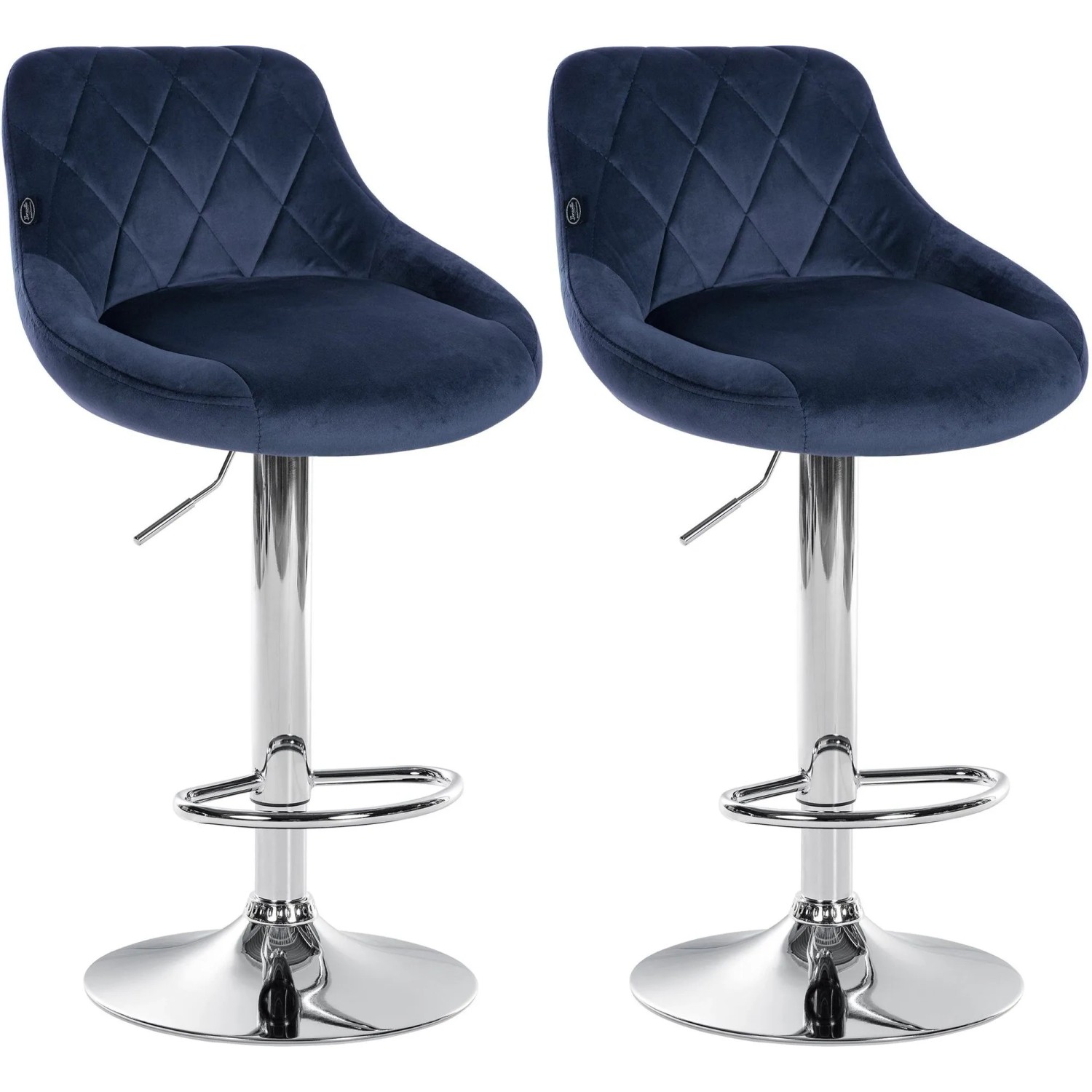 CLP 2er Set Barhocker Lazio Samt Blau/Chrom