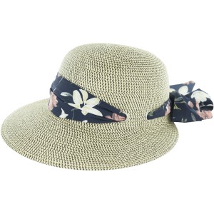 Eleganter Damenhut Kate in Mehrfarbig mit floralem Band, ideal für Garten und Freizeit.