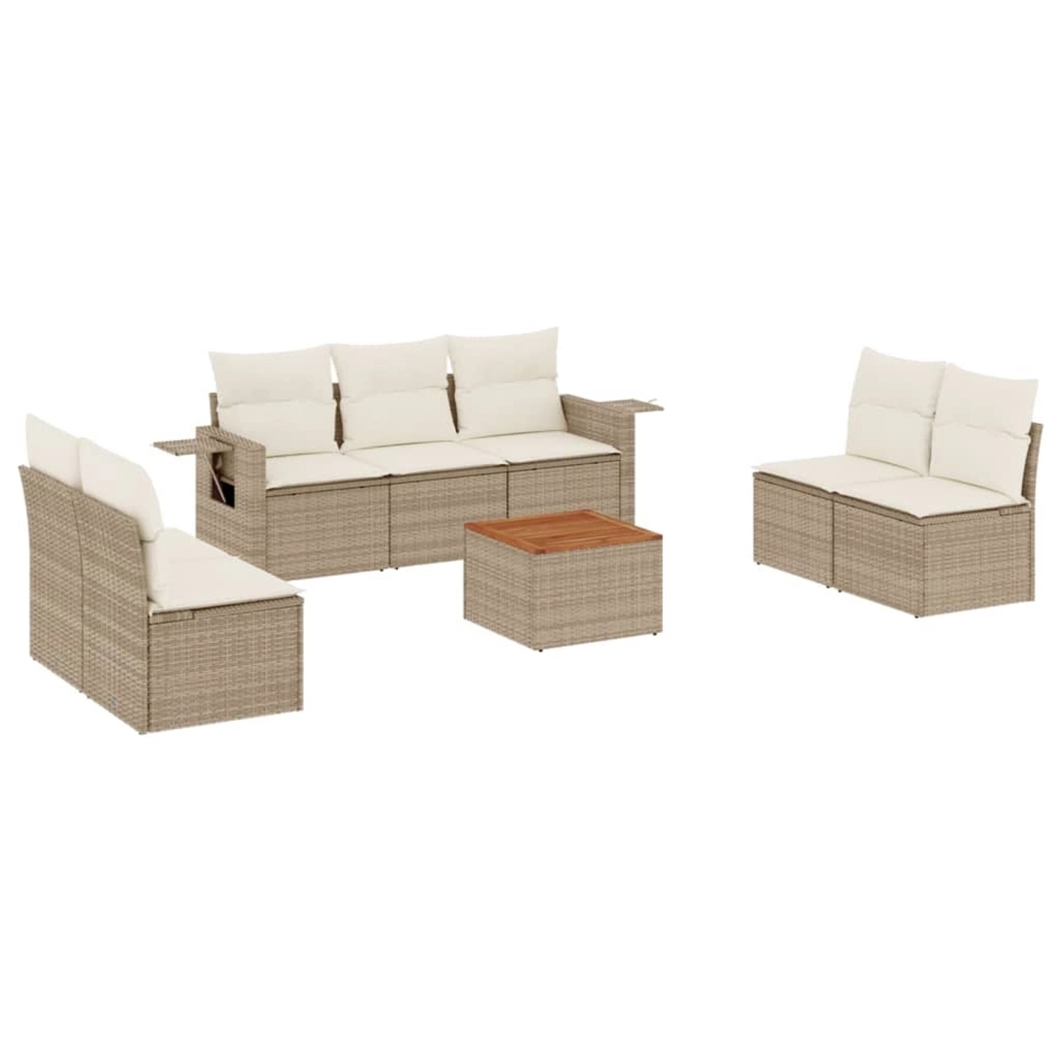 vidaXL 8-Tlg Garten-Sofagarnitur mit Kissen Beige Poly Rattan 3256849 günstig online kaufen