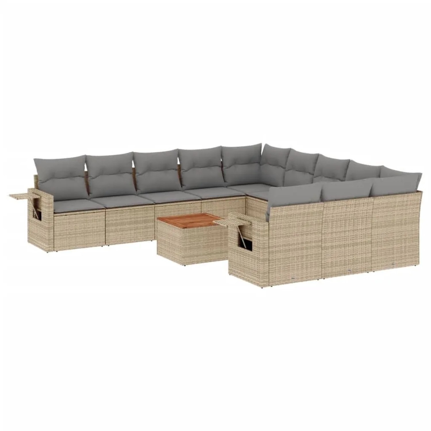 vidaXL 12-Tlg Garten-Sofagarnitur mit Kissen Beige Poly Rattan 3224792