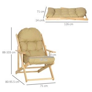 HOMCOM Relaxsessel mit hellem Buchenholzrahmen und beigem, gepolstertem Kissen, klappbar. Komfortabler Loungesessel.