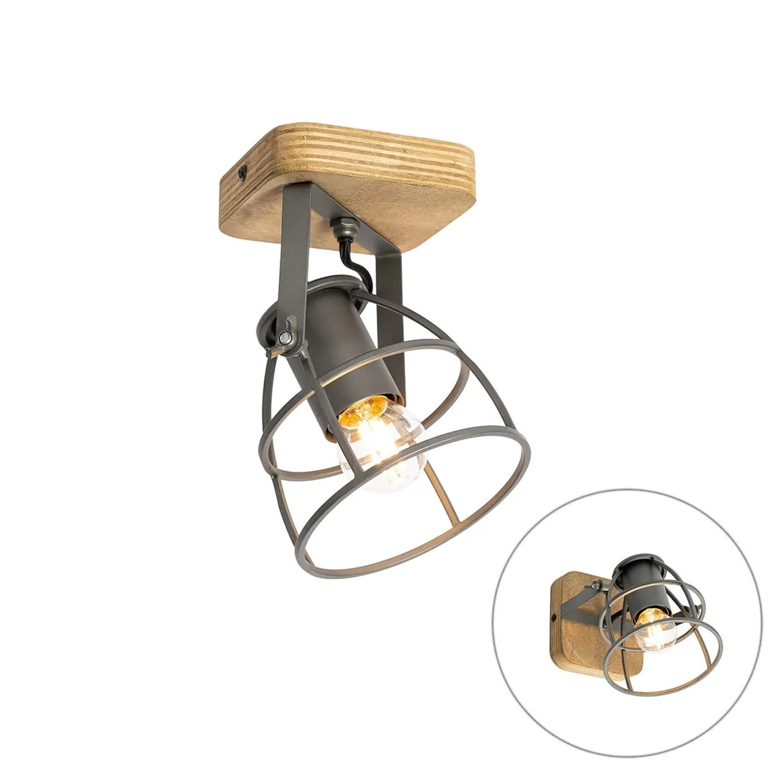 QAZQA IndustrieSpot Dunkelgrau mit Verstellbarem Holz   Arthur