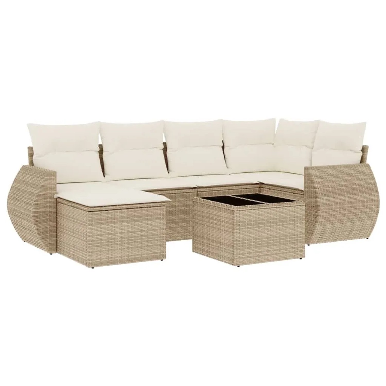 vidaXL 7-Tlg Garten-Sofagarnitur mit Kissen Beige Poly Rattan 3221667