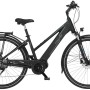 Graues Fischer E-Bike Damen Viator 4.0i mit Gepäckträger und integriertem Akku.