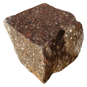 Porphyr Pflasterstein rot-bunt, ca. 4-6 cm, Nahaufnahme des Naturstein Pflasters.