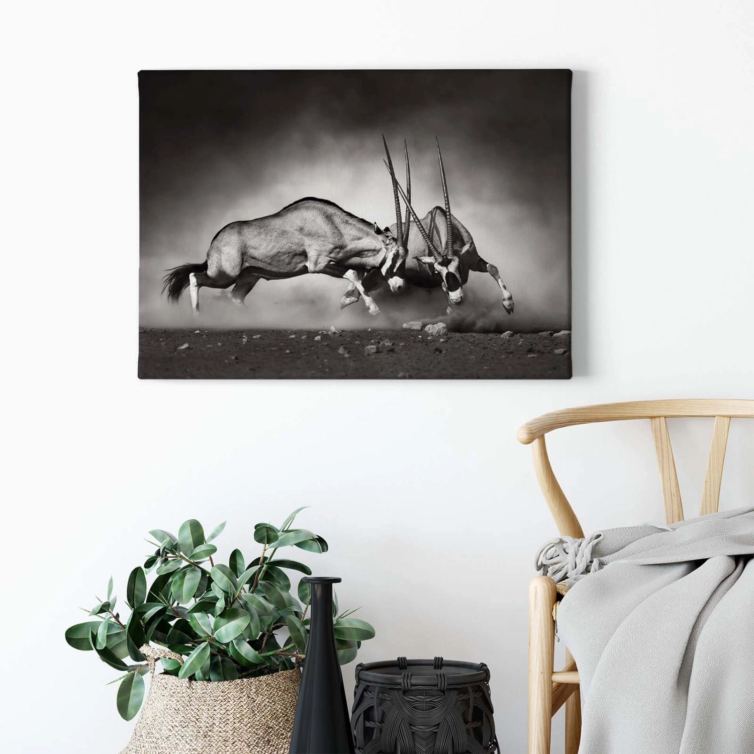 Bricoflor Schwarz Weiß Tierbild Oryx Antilope Bild Ideal Für Wohnzimmer Und Büro Modernes Leinwandbild Mit Tierfotografi