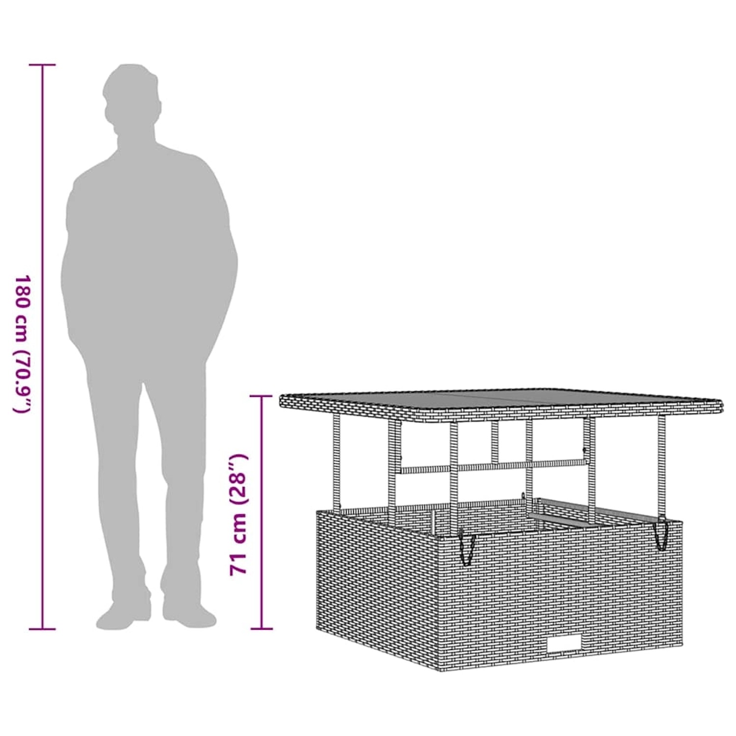 vidaXL Garten Essgruppe, 3-tlg, Beige Poly Rattan, Tisch 100x100x71 cm. Gartenmöbel Set.