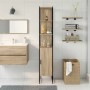 vidaXL Badezimmerschrank Sonoma, Holzoptik mit dunklem Metallrahmen. Hoher Badschrank mit offenen Regalen und Tür.