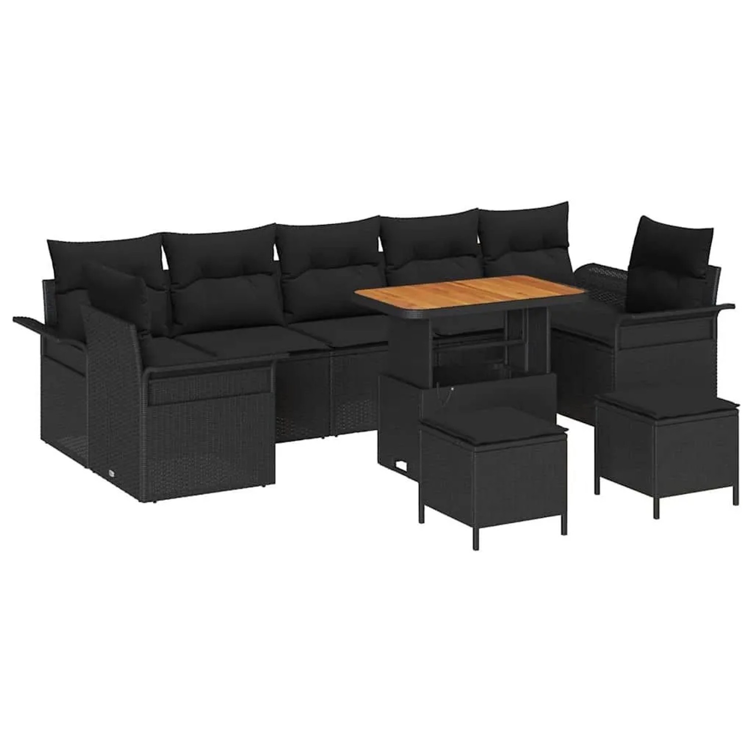 vidaXL Garten-Sofa-Set mit Kissen mit Speicher 10-Tlg Schwarz 3364069