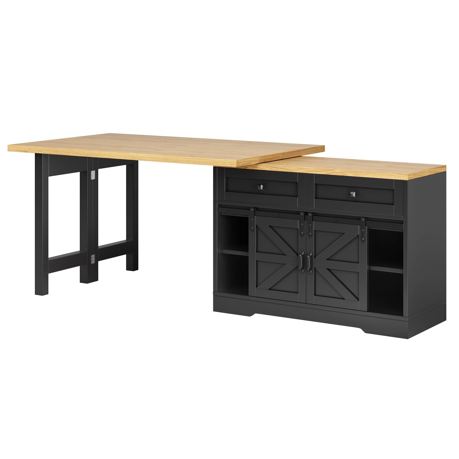 Merax Multifunktionale Kücheninsel mit Esstisch  Seitenschrank  Schubladen  360° Paneele 2-in-1