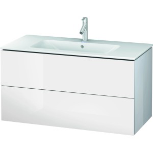 Duravit L-Cube Waschbeckenunterschrank, 102 cm, Weiß Hochglanz mit zwei Schubladen.