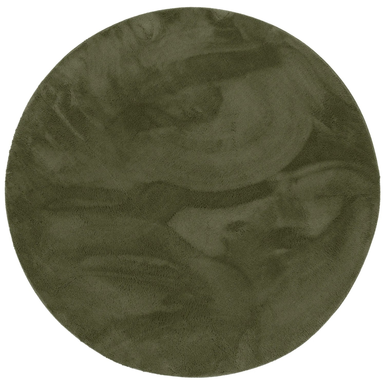 Runder, tannengrüner Fellteppich „Pergamon Luxus Super Soft“ mit weicher Oberfläche, 160 cm Durchmesser.