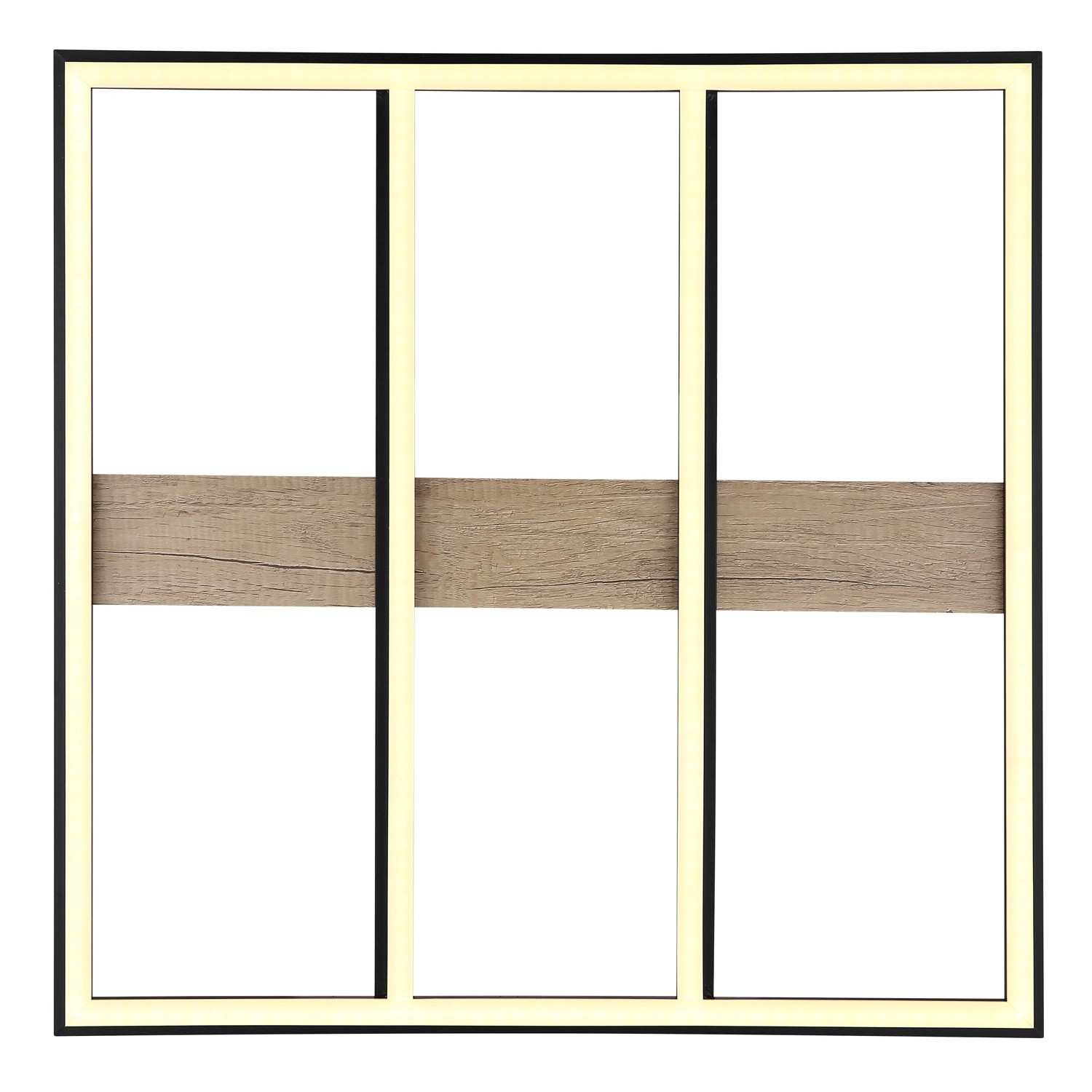 Globo LED-Deckenleuchte Froomy, schwarz, 60x60 cm, mit Holzdekor