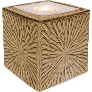 Quadratischer Keramik-Brunnen Jaredo mit LED-Beleuchtung und Pumpe für Garten oder Innenbereich.