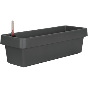 Anthrazitfarbener Blumenkasten Viva 60 cm mit Bewässerungssystem für den Balkon.