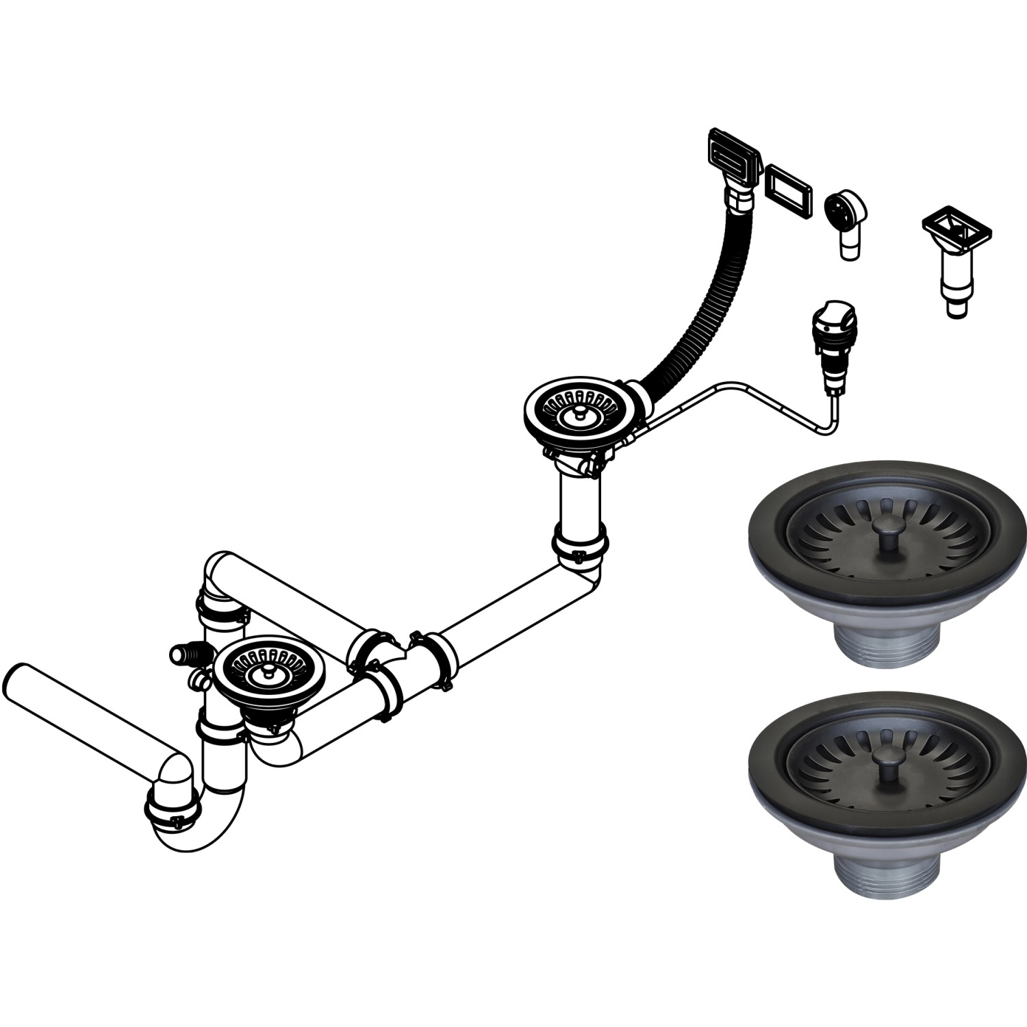 Miló Röhrensiphon-Set für Doppelbecken mit Exzenter Mattschwarz Ø 114 mm