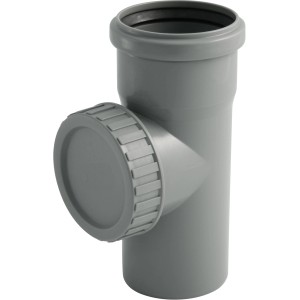 Marley HT-Reinigungsrohr DN 90 aus grauem Kunststoff für Abwasserleitungen.