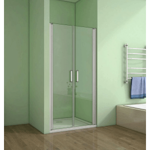 Duschparadies Nischentür 90x185cm mit Doppeltür aus ESG Sicherheitsglas und mattgrauem Rahmen.