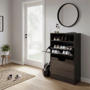 Relaxdays Schuhkipper Holzwerkstoff PP Grau Offenes Fach 102 cm x 60 cm x 24 cm