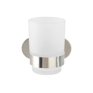 Wenko Zahnputzbecherhalter Uno Orea Matt: Wandhalterung mit satiniertem Glasbecher und Edelstahl-Halter.