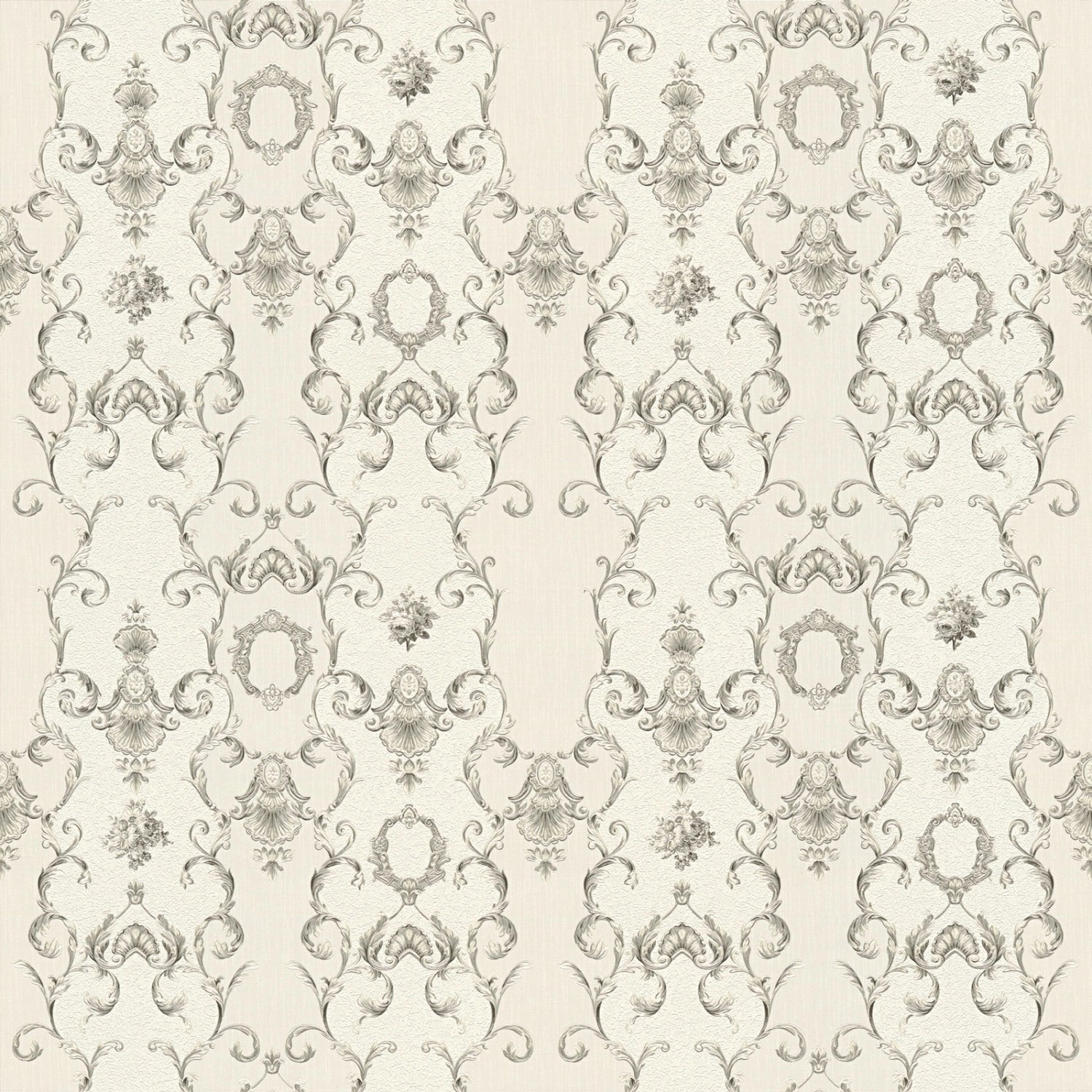 Bricoflor Barock Tapete Weiß Silber Elegante Ornament Wandtapete mit Vinyl Muster Abwaschbare Vlies Barocktapete Französ