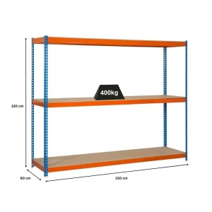 PROREGAL Schwerlastregal Mid Wood Yeti, 150x150x60 cm, blau-orange, Fachlast 400 kg.