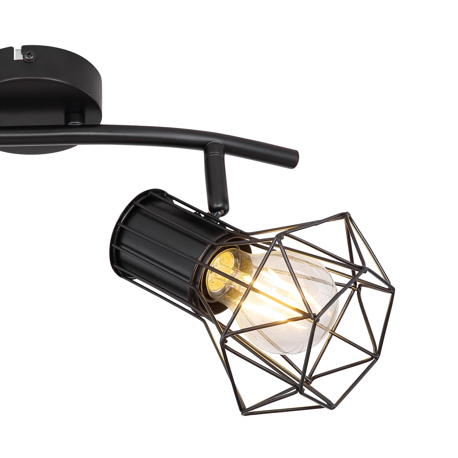 Schwarzer Globo Deckenstrahler Priska, 2-flammig, mit diamantförmigem Metallgitter.
