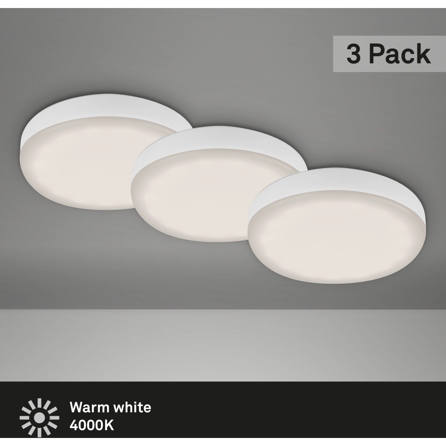 Briloner LED-Einbauleuchte Plat 3er-Set, weiße, runde Einbaustrahler mit neutralweißem Licht.