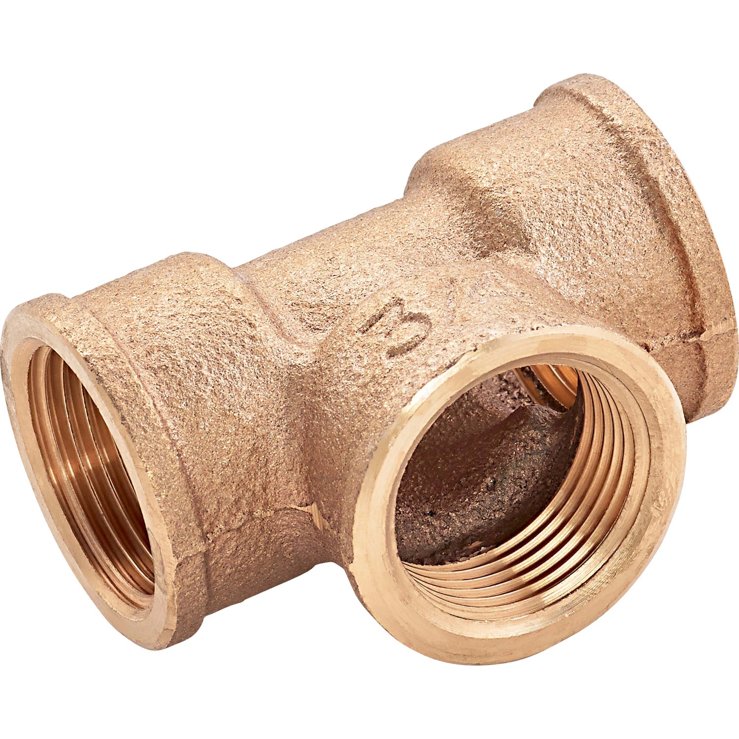 Gewinde-T-Stück aus Rotguss, 24,1 mm (Rp 3/4) für Sanitär und Heizung.
