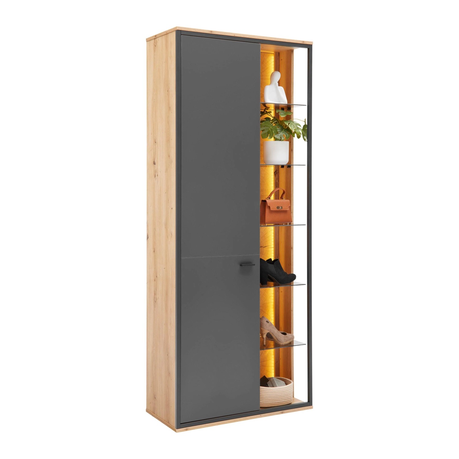 Premium Living Garderobenschrank Florenz Grau/Eiche Artisan